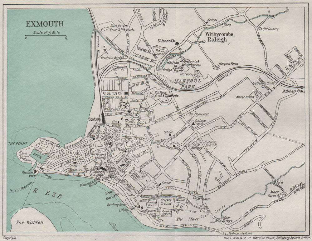 EXMOUTH vintage city town plan. Devon. WARD LOCK 1929 old vintage map chart