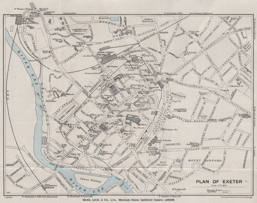 EXETER vintage city town plan. Devon. WARD LOCK 1929 old vintage map chart