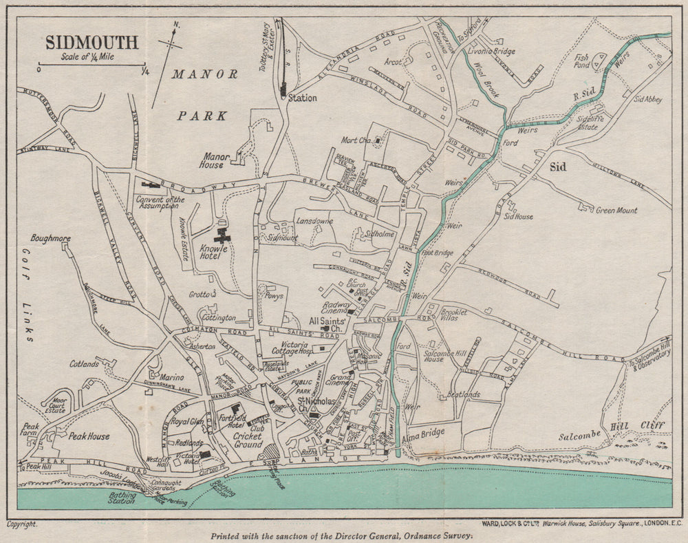 SIDMOUTH vintage town/city plan. Devon. WARD LOCK 1948 old vintage map chart