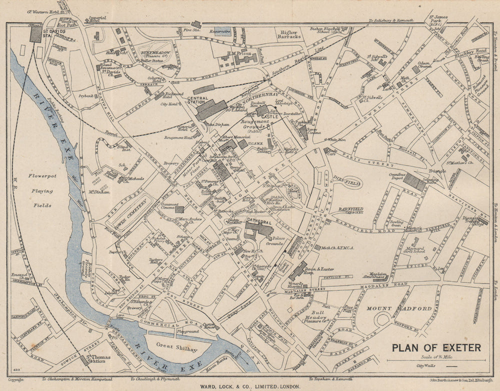 EXETER vintage town/city plan. Devon. WARD LOCK 1948 old vintage map chart