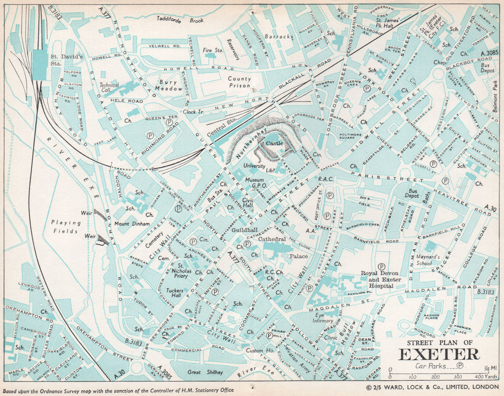 STREET EXETER vintage town/city plan. Devon. WARD LOCK 1966 old vintage map