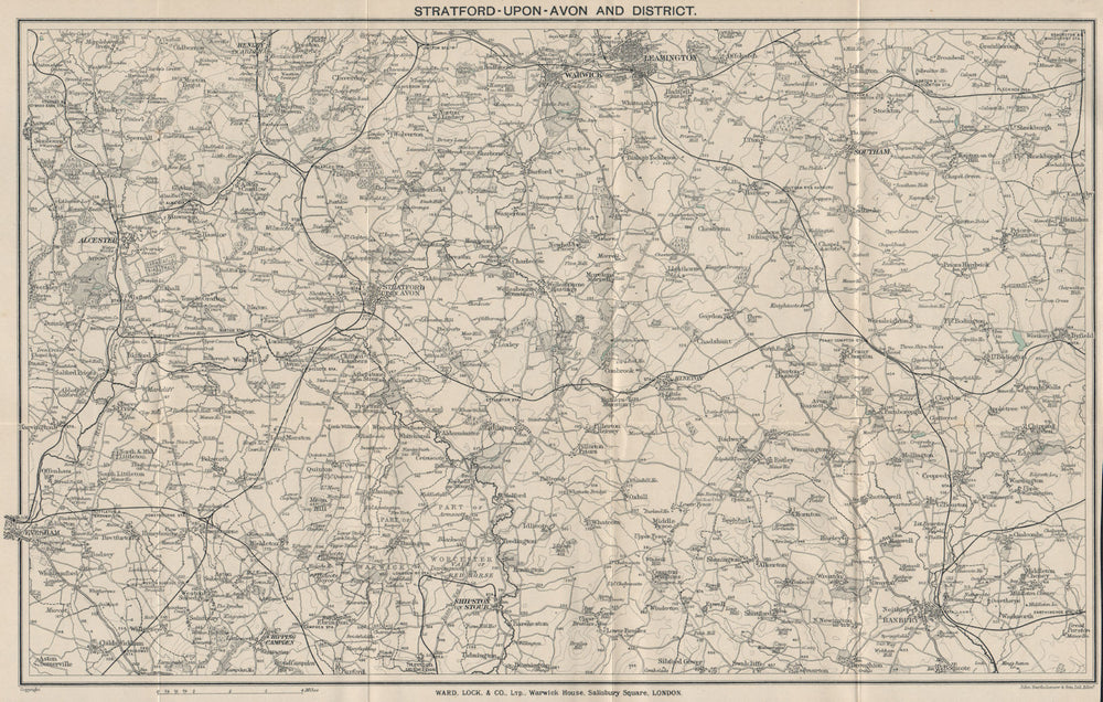 STRATFORD-UPON-AVON environs. Banbury Warwick Leamington Evesham 1922 old map