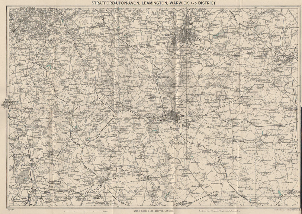 LEAMINGTON SPA, WARWICK area. Stratford-upon-Avon Birmingham Coventry 1950 map