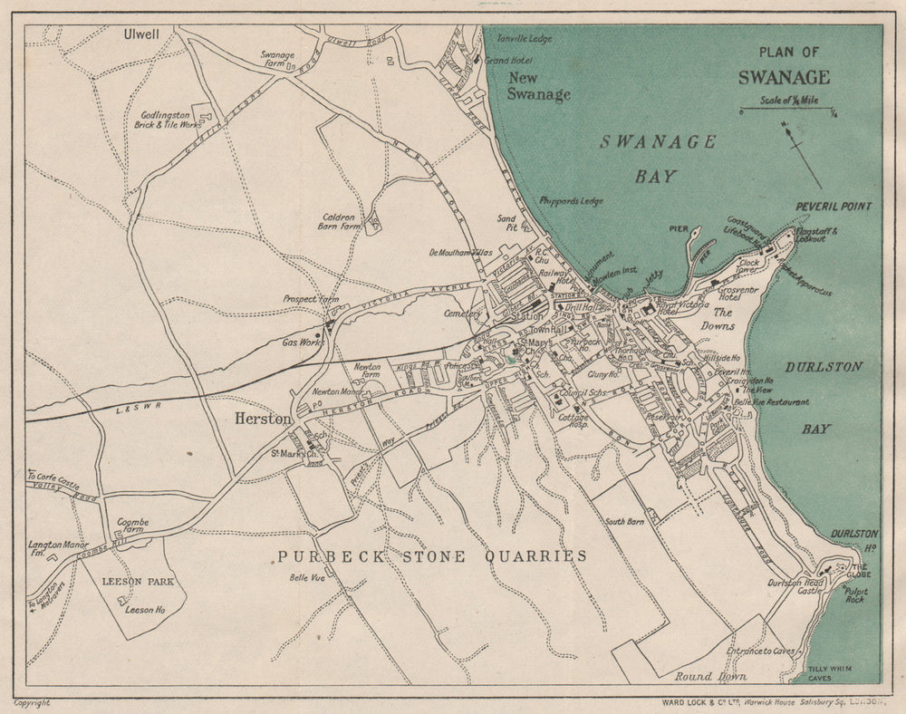 SWANAGE vintage town/city plan. Dorset. WARD LOCK 1922 old antique map chart