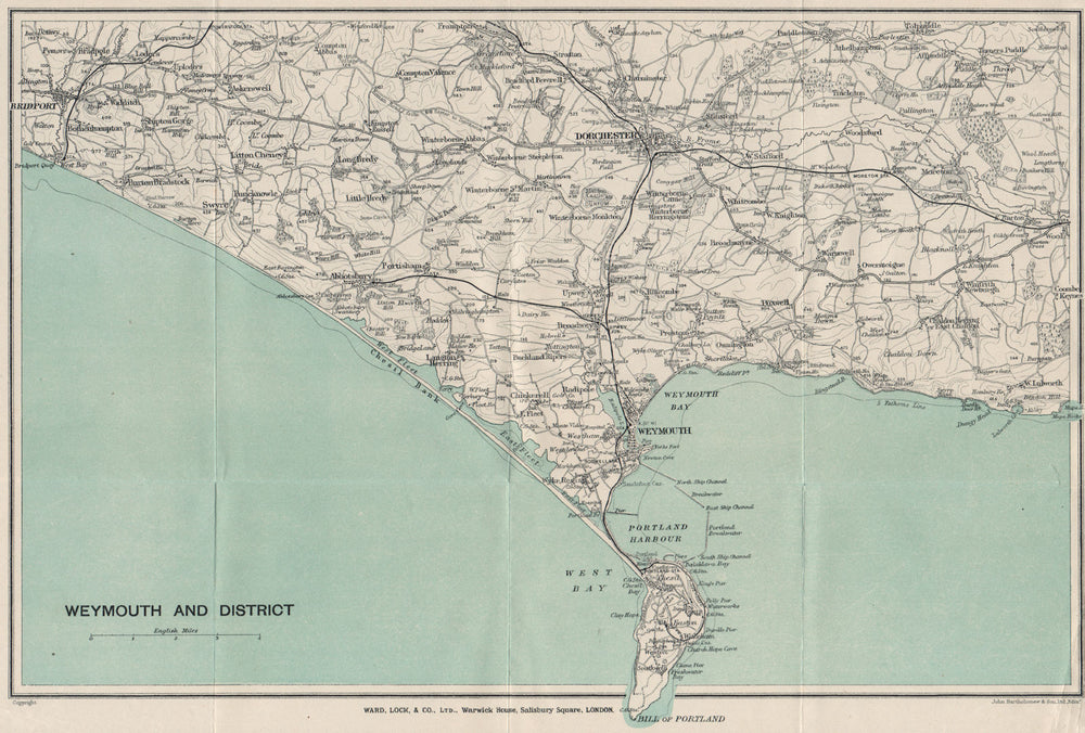WEYMOUTH environs. Chesil Beach Portland Dorchester Bridport. Dorset 1922 map
