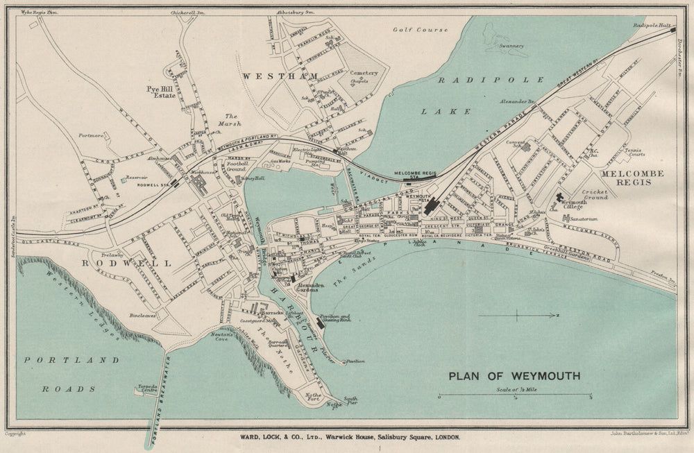 WEYMOUTH vintage town/city plan. Dorset. WARD LOCK 1922 old antique map chart