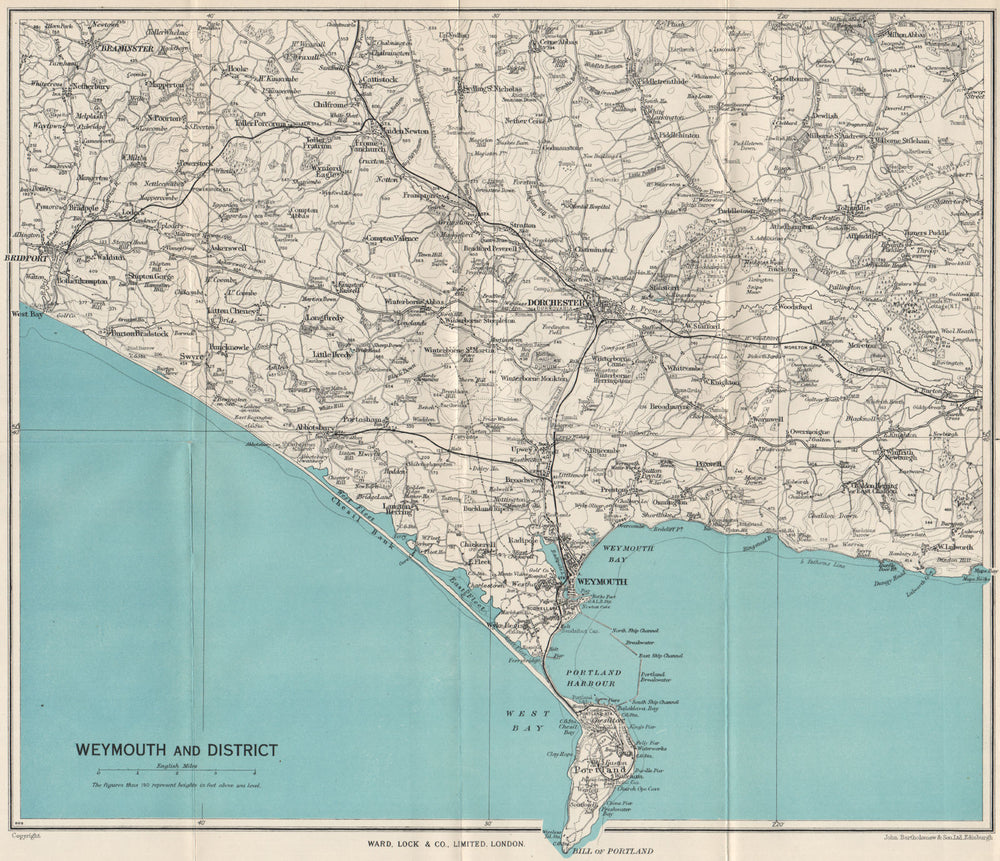 WEYMOUTH environs. Chesil Beach Portland Dorchester Bridport. Dorset 1953 map