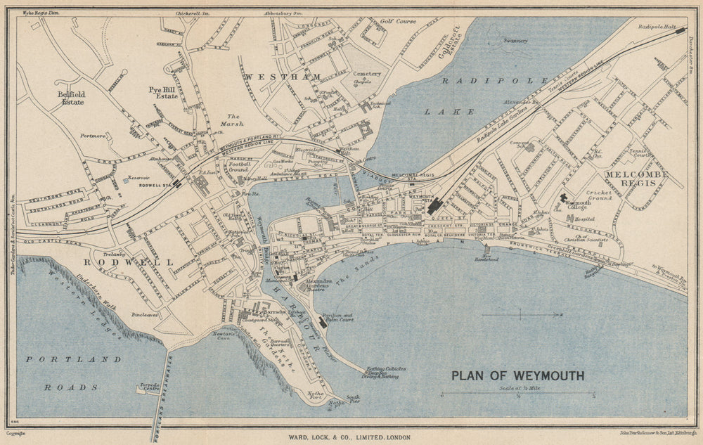 WEYMOUTH vintage town/city plan. Dorset. WARD LOCK 1953 old vintage map chart