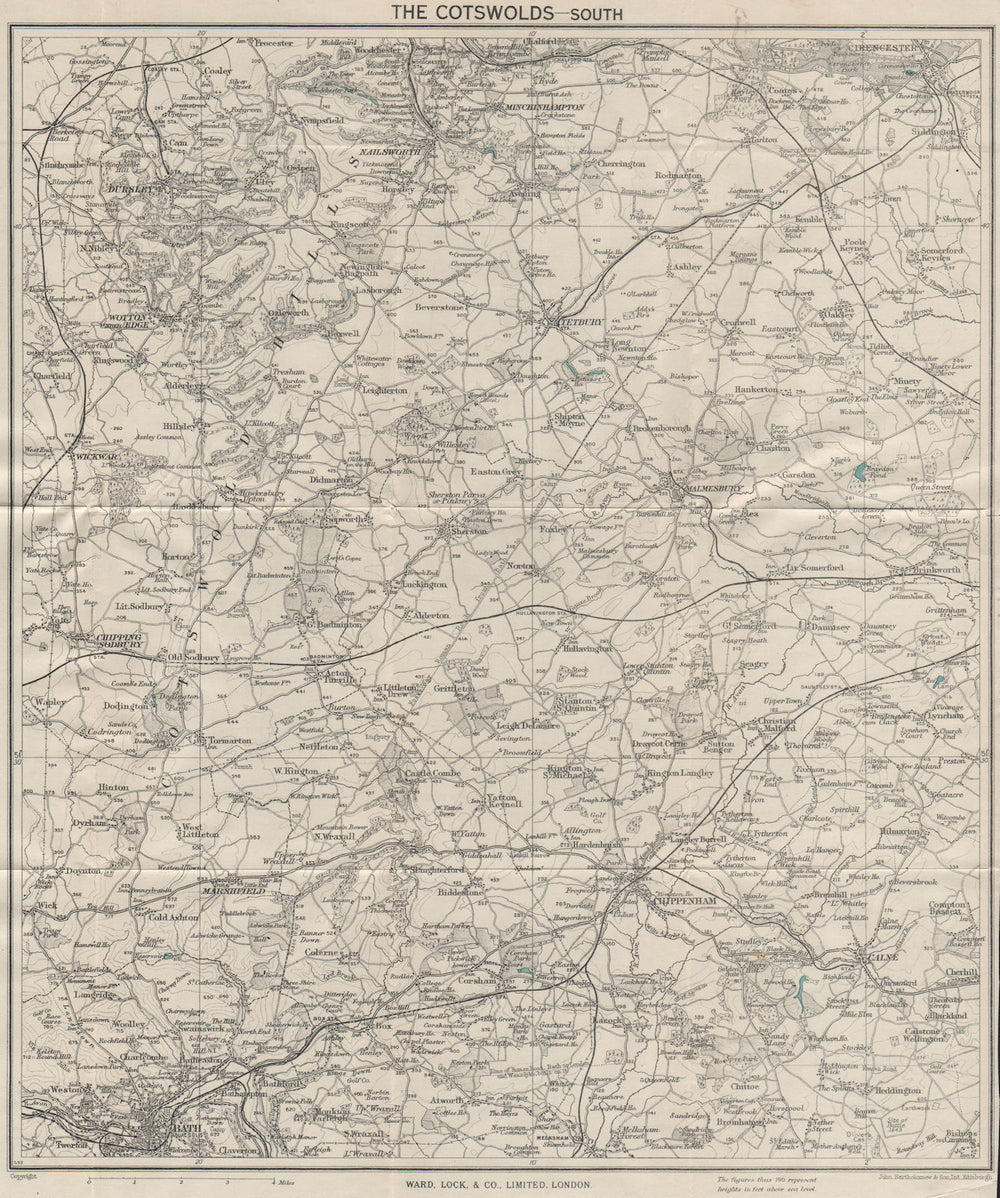 SOUTH COTSWOLDS Bath Cirencester Chippenham Tetbury. WARD LOCK 1948 map