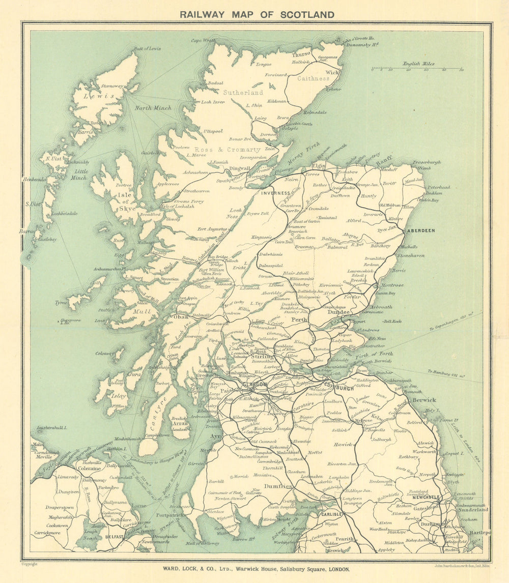 SCOTLAND (RAILWAY MAP). The Highlands. WARD LOCK 1919 old antique chart