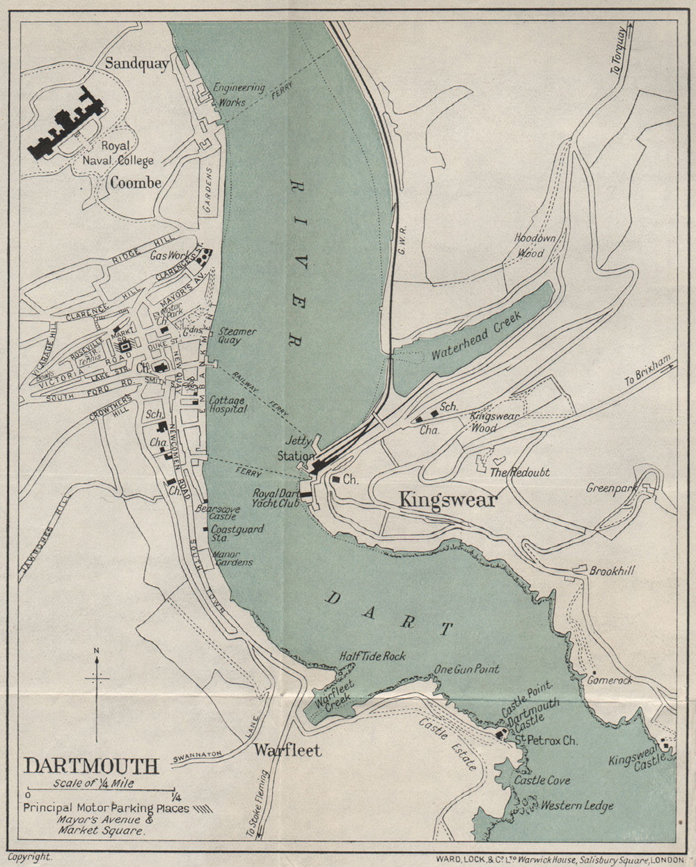DARTMOUTH vintage town/city plan. Devon. WARD LOCK 1931 old vintage map chart