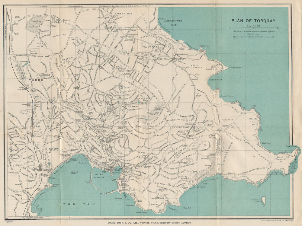 TORQUAY vintage city/town plan. Devon. WARD LOCK 1932 old vintage map chart