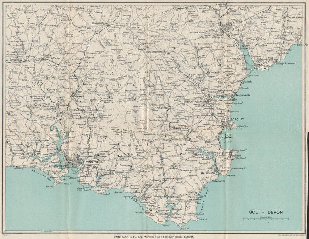SOUTH DEVON. Dartmoor South Hams Exeter Torquay Tamar Valley Plymouth 1932 map