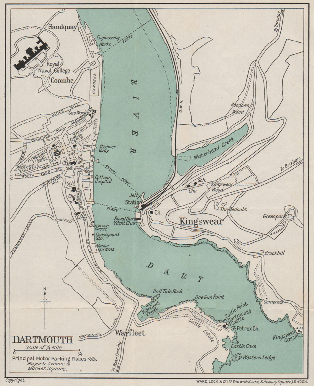 DARTMOUTH vintage city/town plan. Devon. WARD LOCK 1932 old vintage map chart