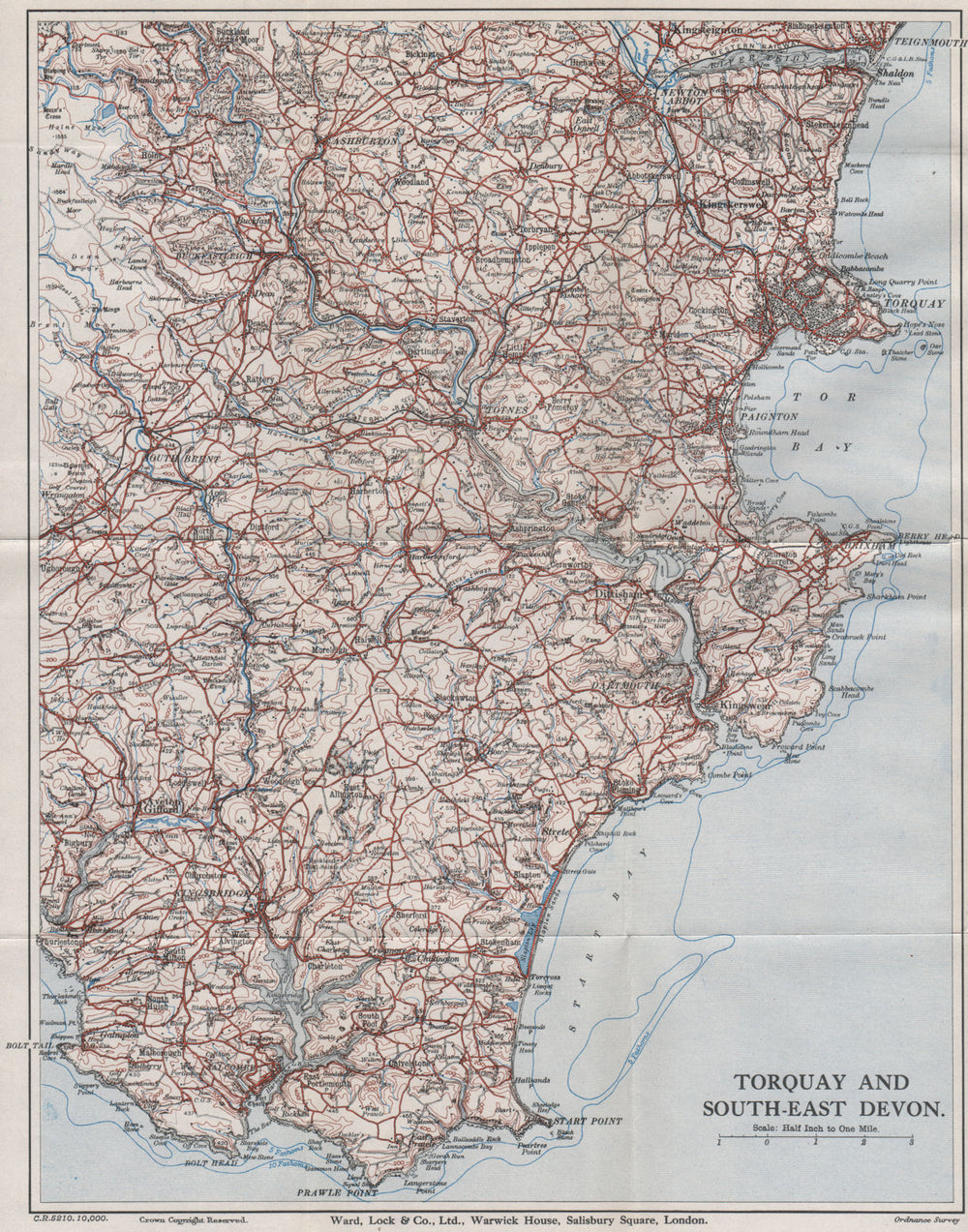 SOUTH HAMS & TORBAY Paignton Brixham Totnes Salcombe Kingsbridge. Devon 1936 map