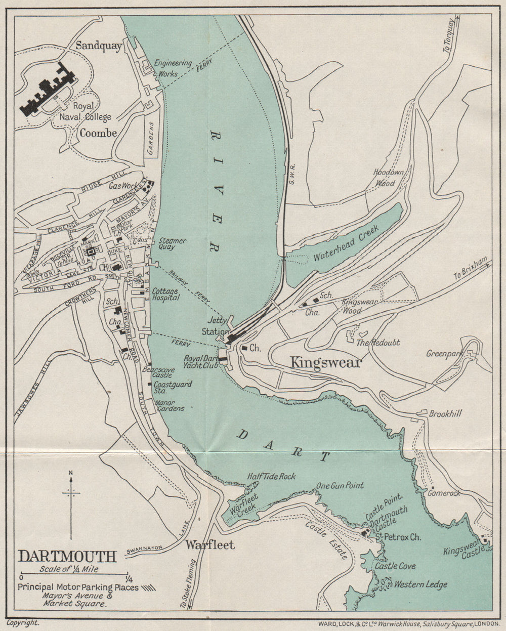 DARTMOUTH vintage town/city plan. Devon. WARD LOCK 1936 old vintage map chart