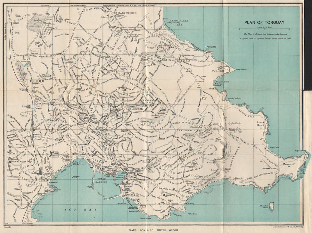 TORQUAY vintage town/city plan. Devon. WARD LOCK 1954 old vintage map chart