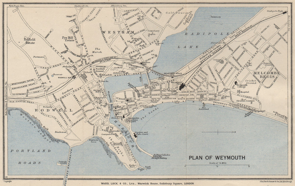WEYMOUTH vintage town/city plan. Dorset. WARD LOCK 1947 old vintage map chart