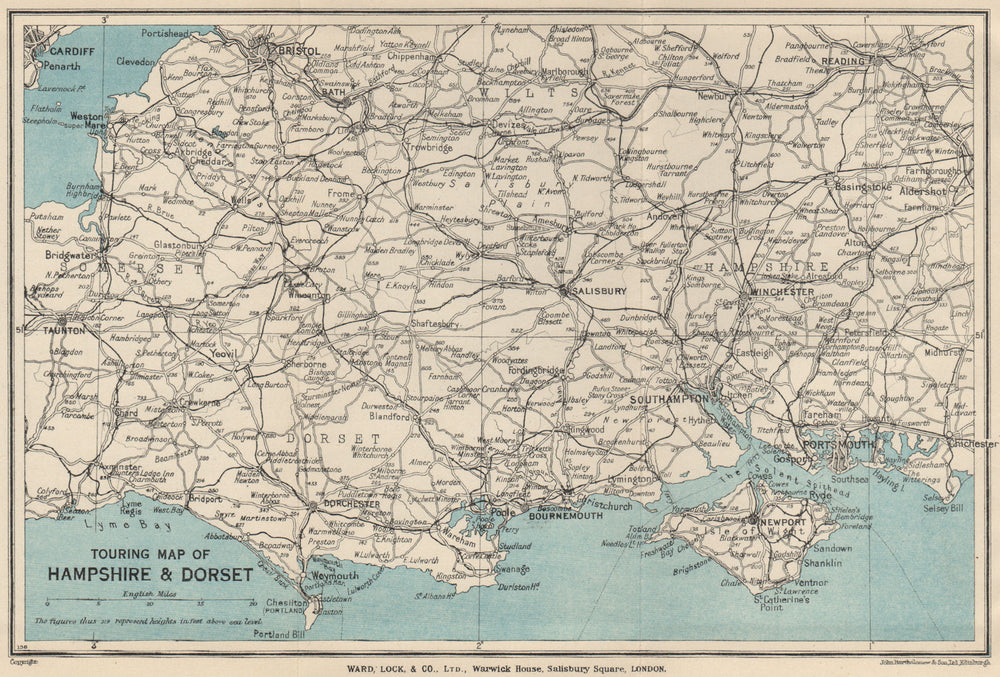 TOURING MAP OF HAMPSHIRE & DORSET. Wiltshire Somerset. WARD LOCK 1947 old