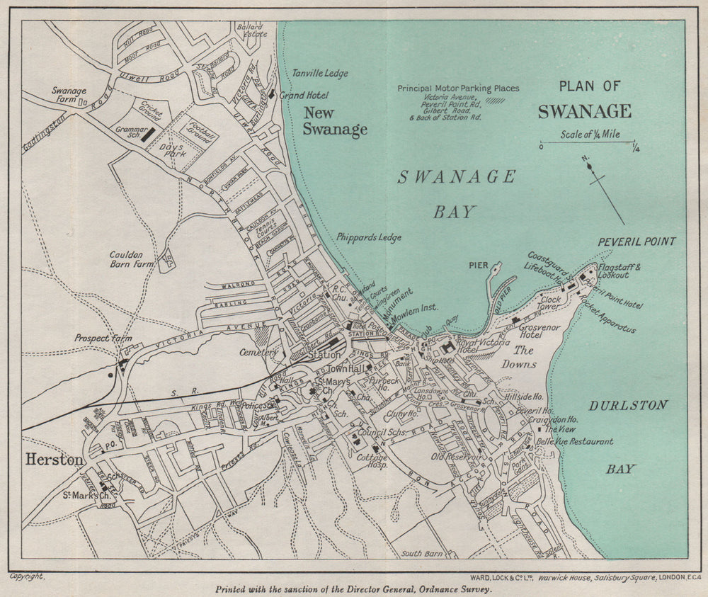 SWANAGE vintage town/city plan. Dorset. WARD LOCK 1947 old vintage map chart