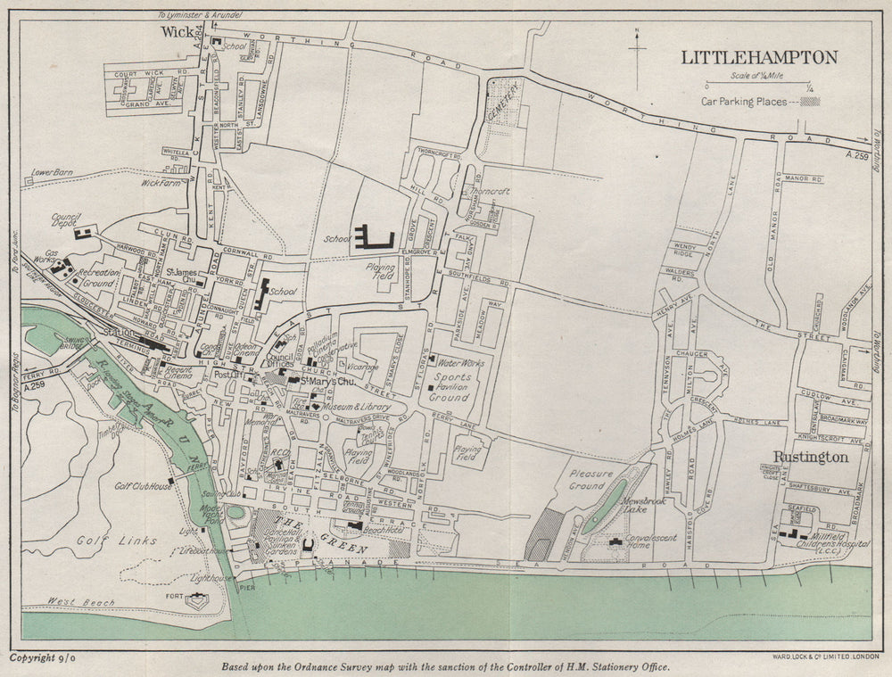 LITTLEHAMPTON vintage city/town plan. Sussex. WARD LOCK 1950 old vintage map