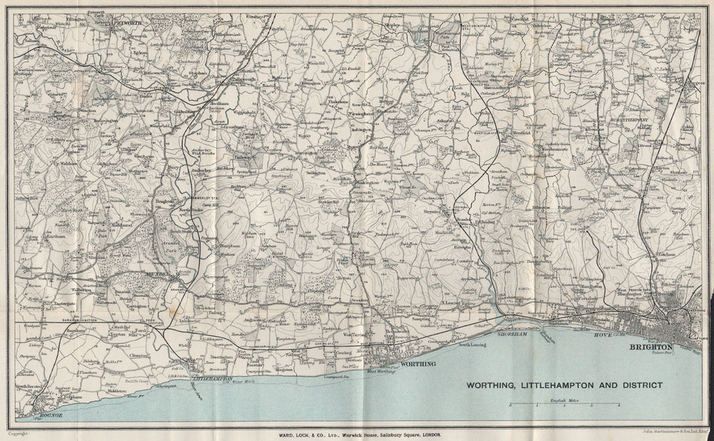 SUSSEX COAST/South Downs. Bognor Regis-Littlehampton-Worthing-Brighton 1932 map