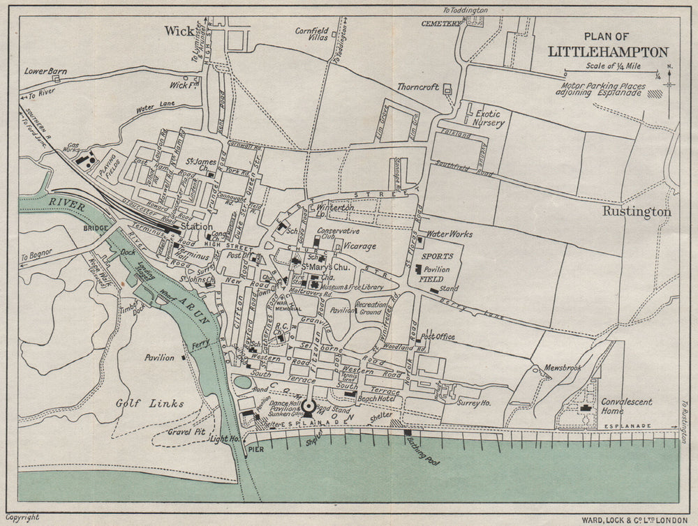 LITTLEHAMPTON vintage city/town plan. Sussex. WARD LOCK 1933 old vintage map
