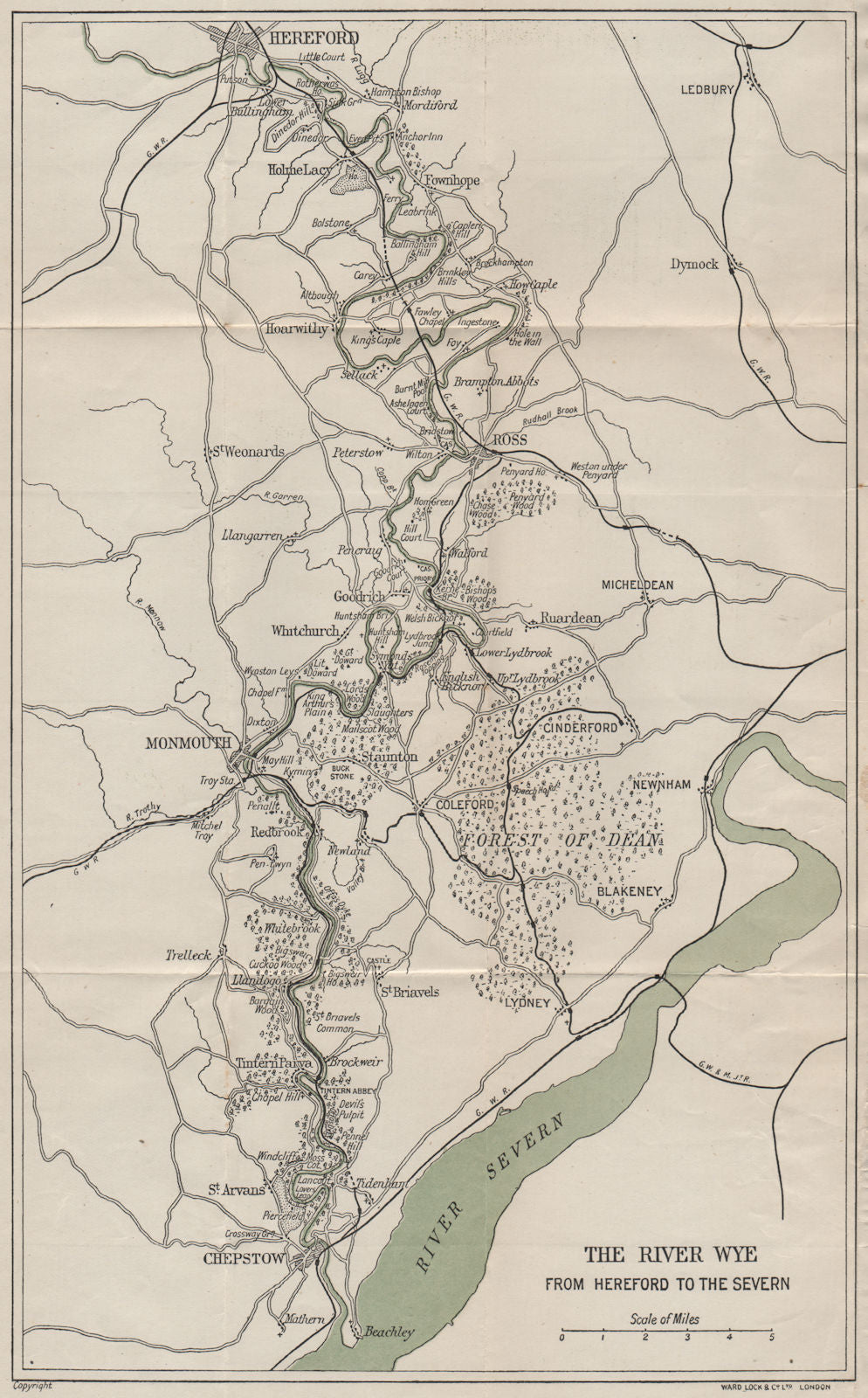 RIVER WYE VALLEY. Hereford-Ross-Monmouth-Chepstow-Severn. WARD LOCK 1917 map