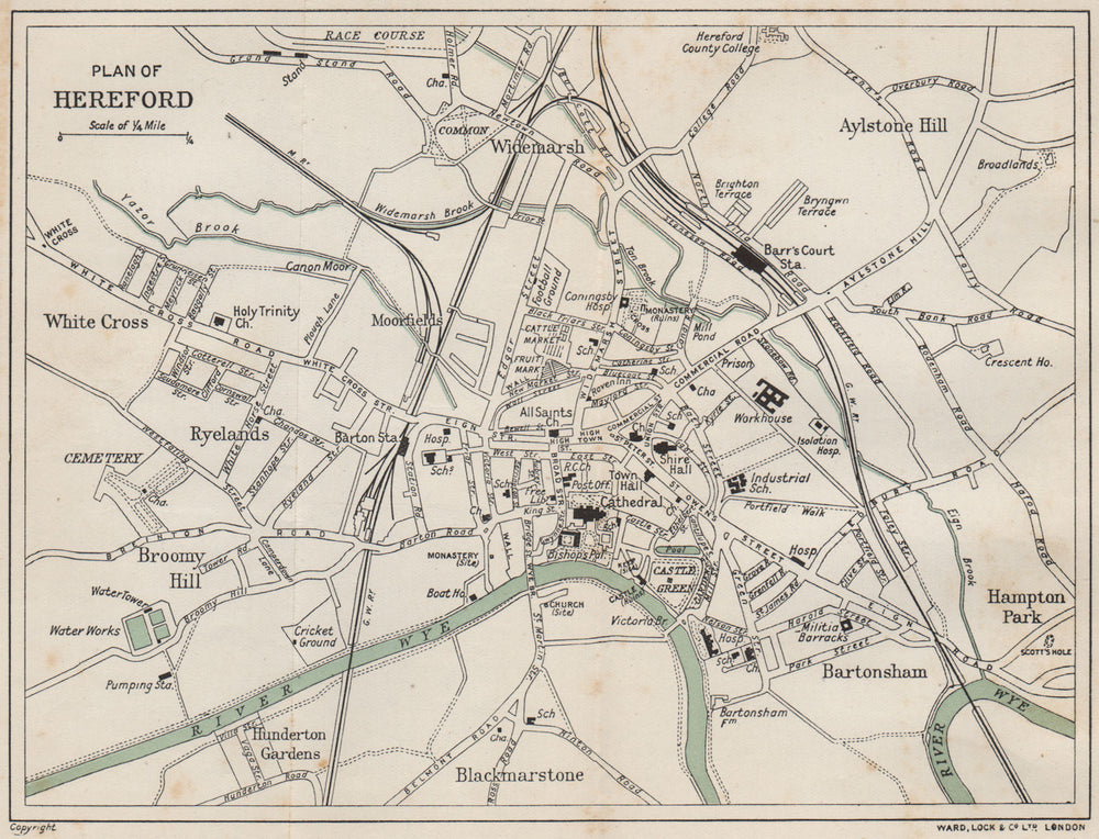 HEREFORD vintage town/city plan. Herefordshire. WARD LOCK 1917 old antique map