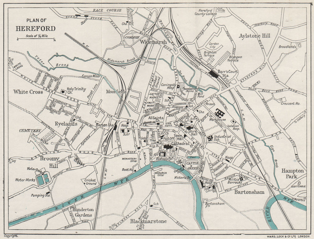 HEREFORD vintage town/city plan. Herefordshire. WARD LOCK 1927 old vintage map
