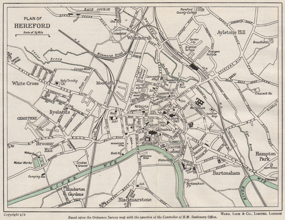 HEREFORD vintage town/city plan. Herefordshire. WARD LOCK 1953 old vintage map
