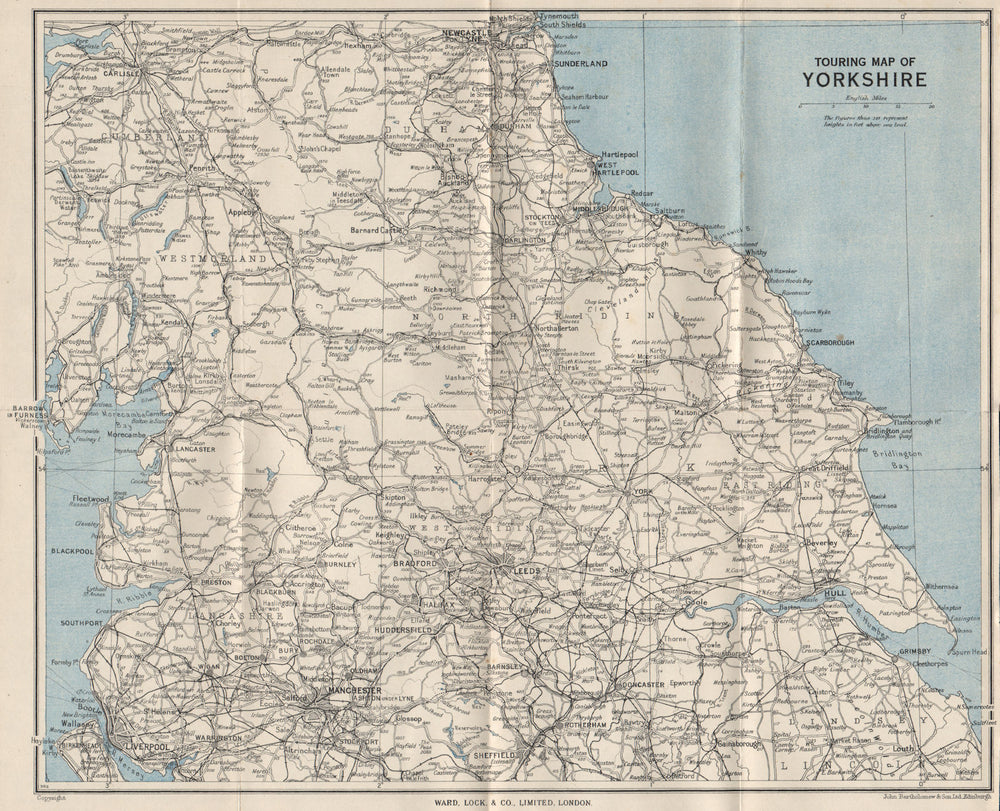 TOURING MAP OF YORKSHIRE & Northern England. Pre-motorways. WARD LOCK 1945