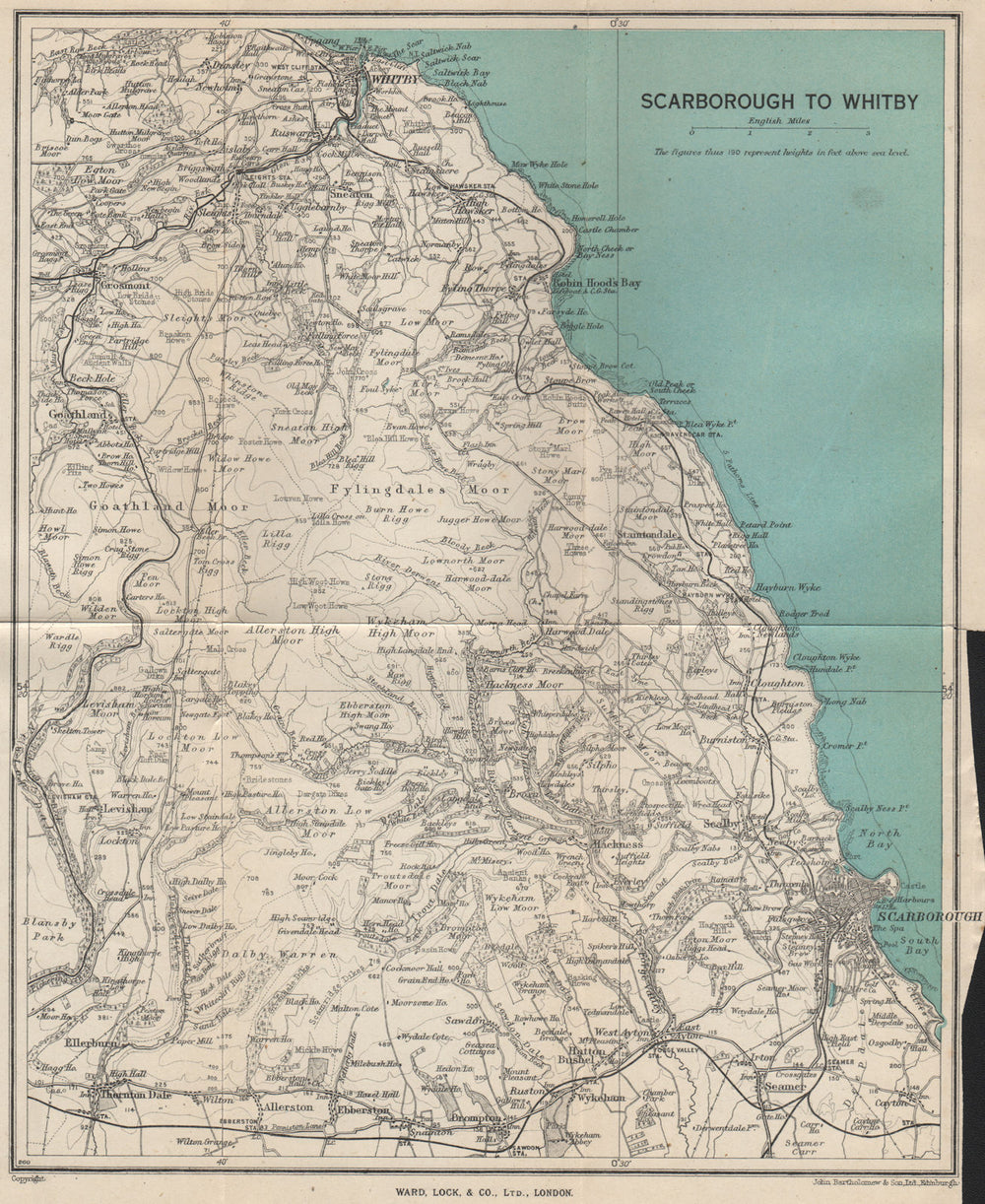 YORKSHIRE COAST Scarborough Whitby North York Moors. WARD LOCK 1945 old map