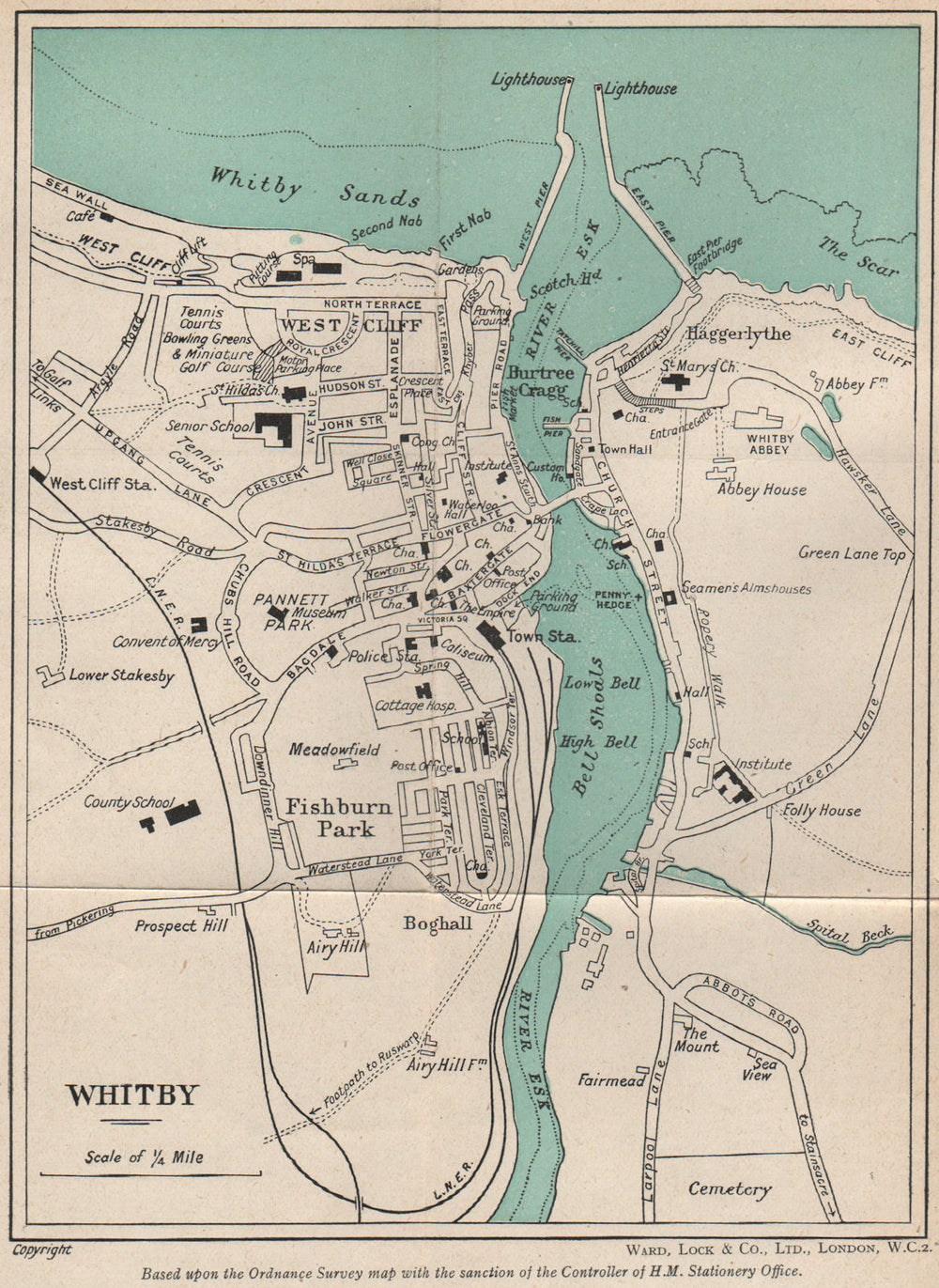 WHITBY vintage town/city plan. Yorkshire. WARD LOCK 1945 old vintage map chart