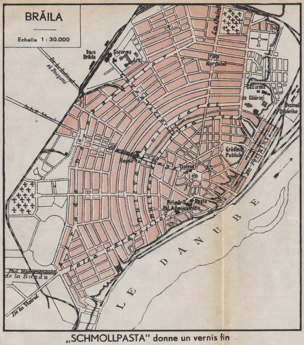 BRAILA vintage town/city plan. Brăila Ibrail. Romania 1938 old vintage map