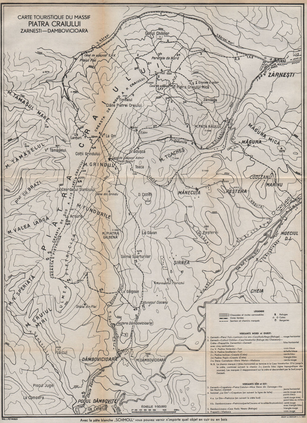 PIATRA CRAIULUI MASSIF Mountains. Zarnesti-Dambovicioara. Romania 1938 old map