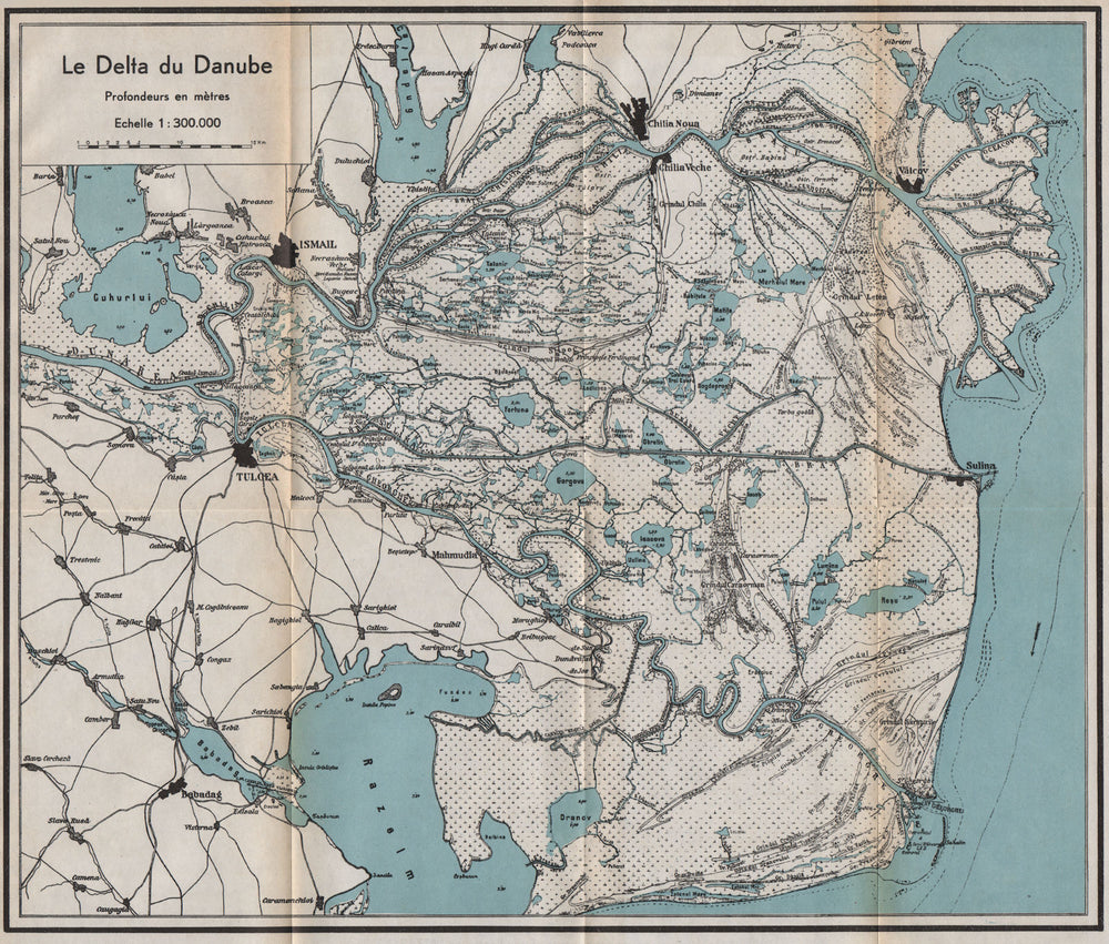 DANUBE DELTA map. Tulcea Chilea Valcov Sulina. Romania 1938 old vintage