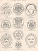 FREEMASONRY. Grand Lodge Seals 1882 old antique vintage print picture