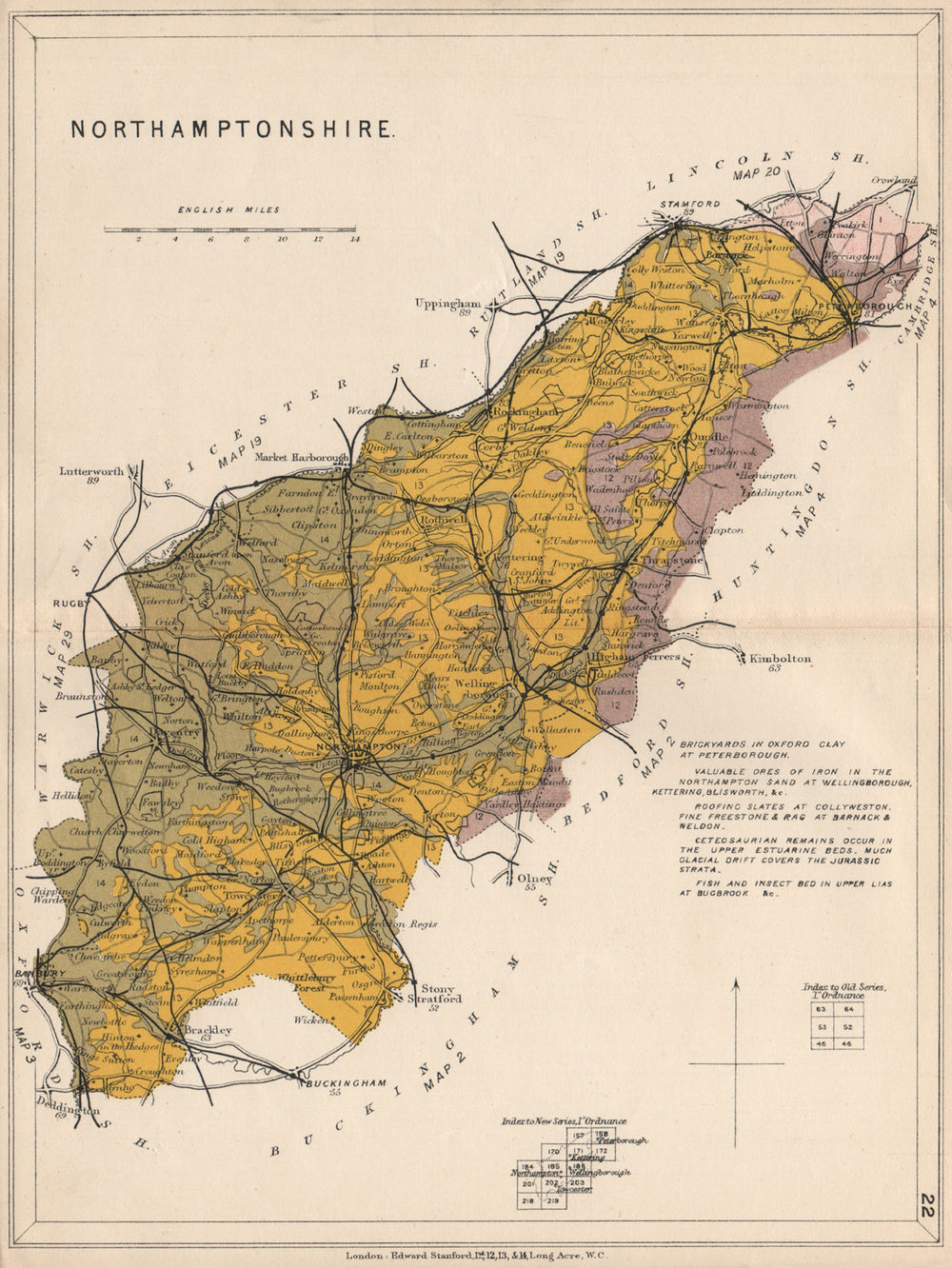 NORTHAMPTONSHIRE Geological map. STANFORD 1913 old antique plan chart