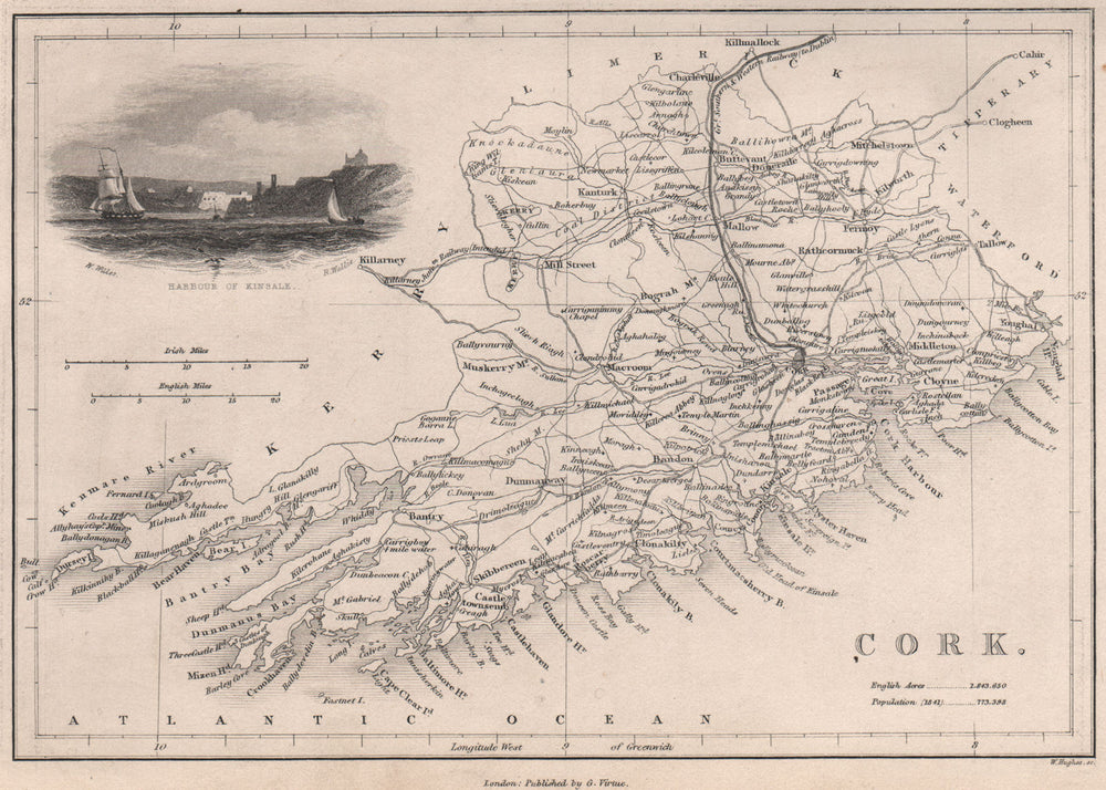 Antique CORK county map by Alfred ADLARD. Ireland 1835 old chart