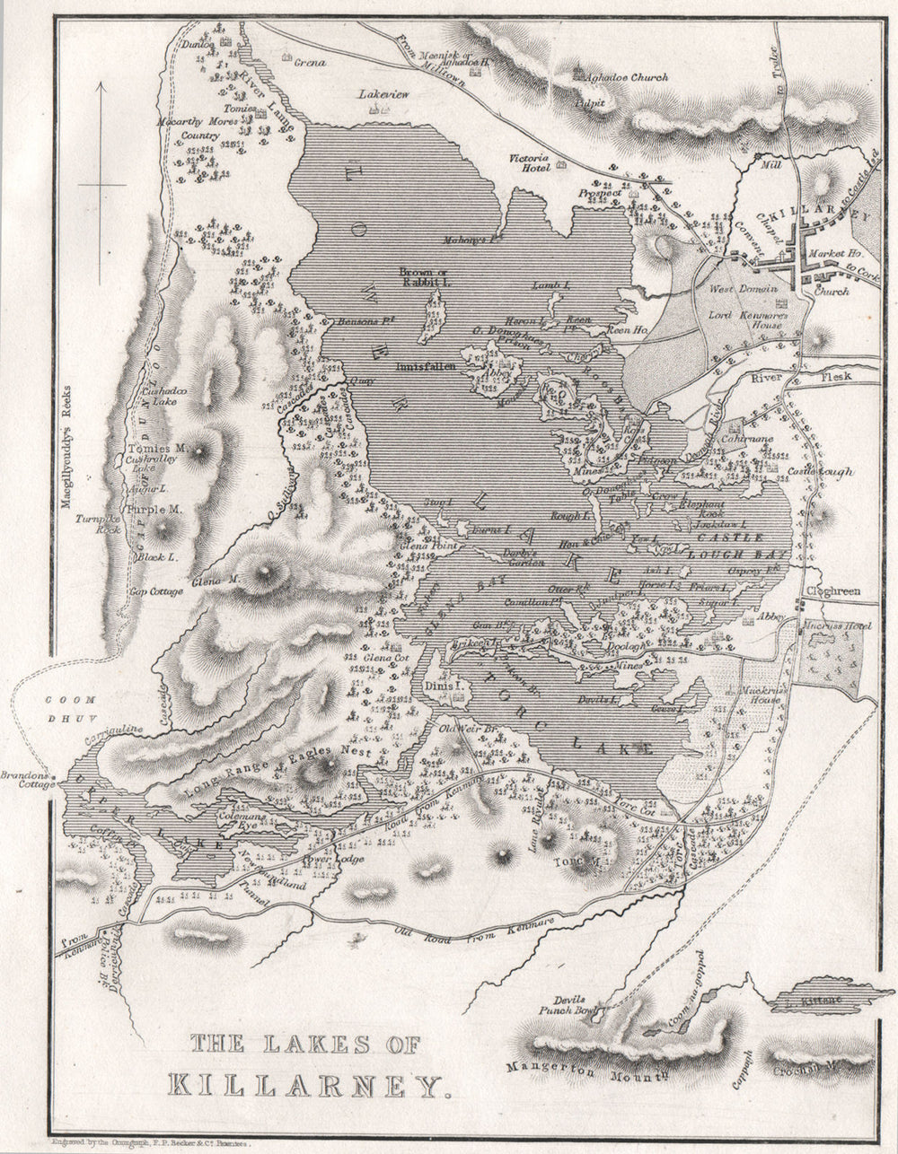 Antique THE LAKES OF KILLARNEY map by Alfred ADLARD. Ireland 1835 old