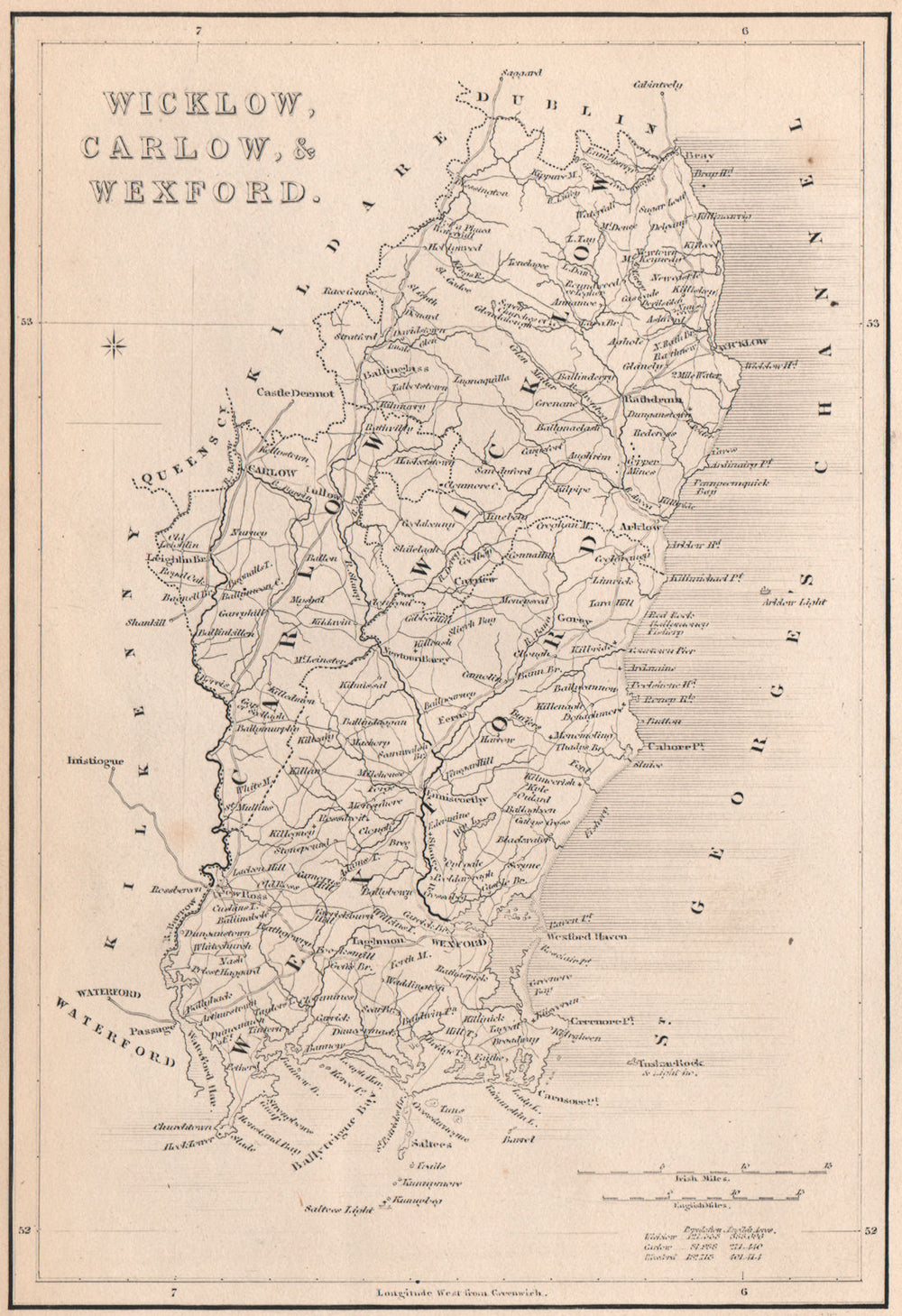 Antique WICKLOW, CARLOW & WEXFORD county map by Alfred ADLARD. Ireland 1835