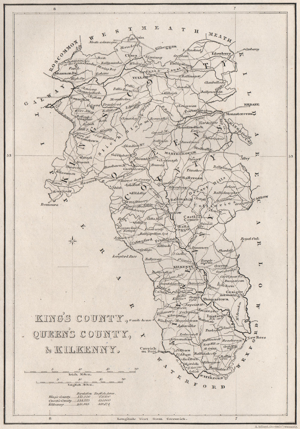 Antique KING'S & QUEEN'S COUNTY & KILKENNY map. ADLARD. Offaly Laois 1835