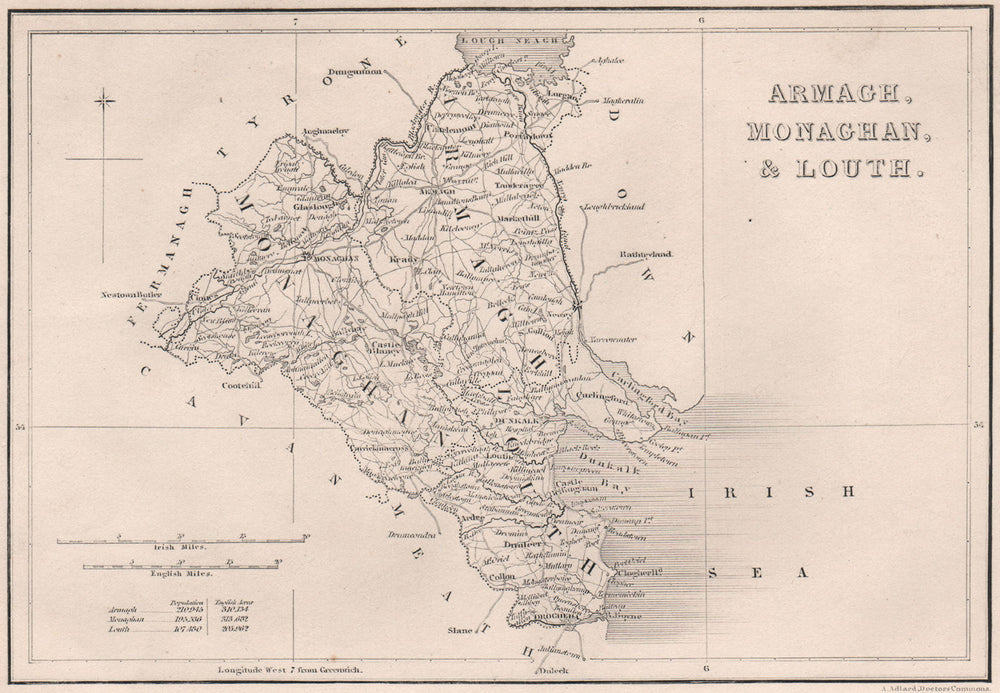 Antique ARMAGH, MONAGHAN & LOUTH county map. ADLARD Northern Ireland Ulster 1835