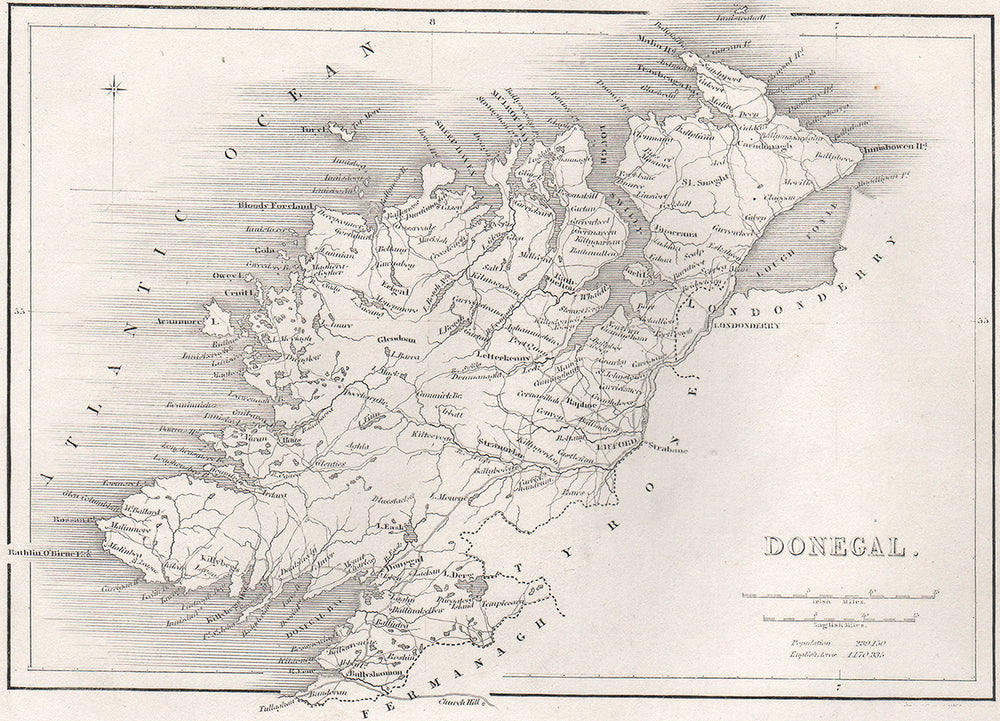 Antique DONEGAL county map by Alfred ADLARD. Ireland 1835 old