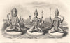 The Trimurti or Hindu Trinity; Brahma; Vishnu; Shiva 1840 old antique print