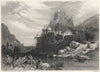 Ruins at Etawah, caused by a combat between Krishna and Kali. India 1840 print