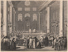 The Jewish Feast of Purim or Lots, in 1712. Judiasm 1840 old antique print