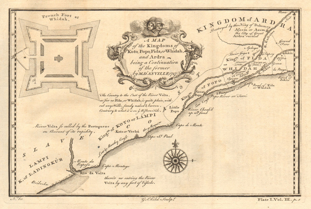 BENIN TOGO GHANA COAST. 'Kingdoms of Koto, Popo, Fida/Whydah & Ardra' 1746 map