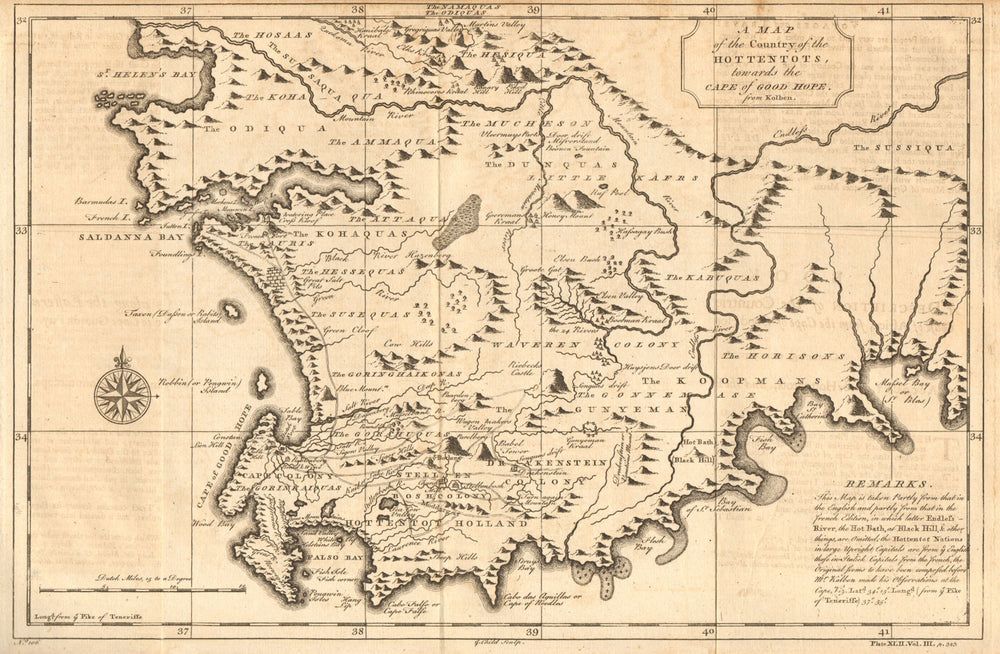'Country of the Hottentots, towards the Cape of Good Hope'.SOUTH AFRICA 1746 map